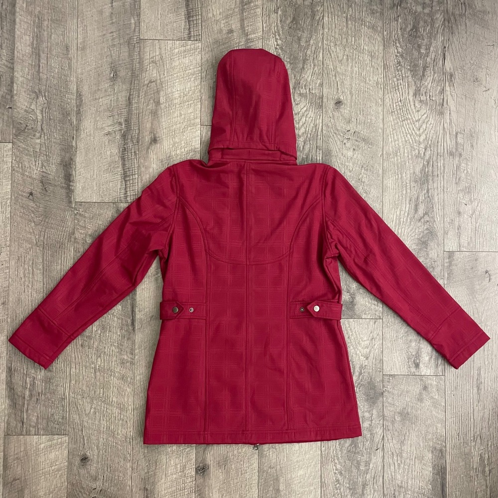 IZOD PerformX Womens Red Plaid Hooded Softshell Jacket Fleece Lined Size S - Picture 10 of 11